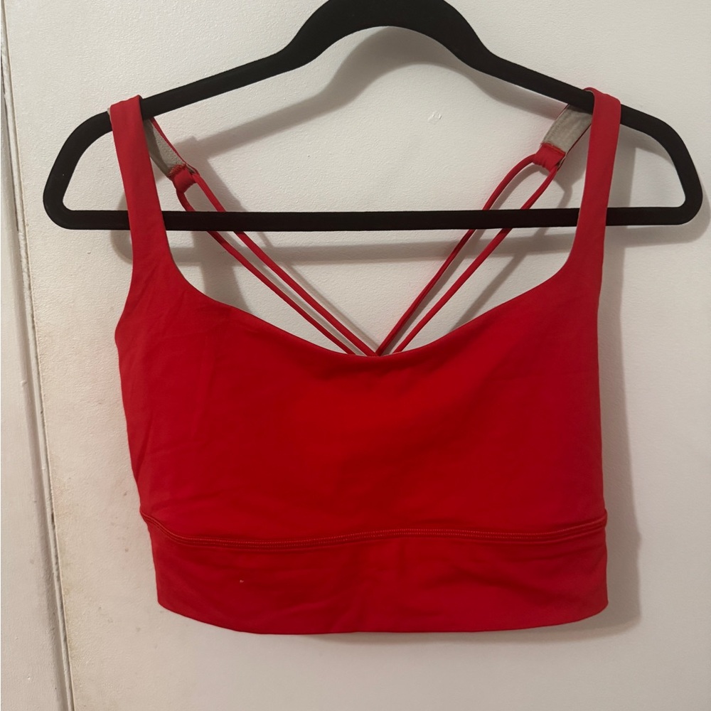 Red Strappy Sports Bra with Sweetheart Neckline
